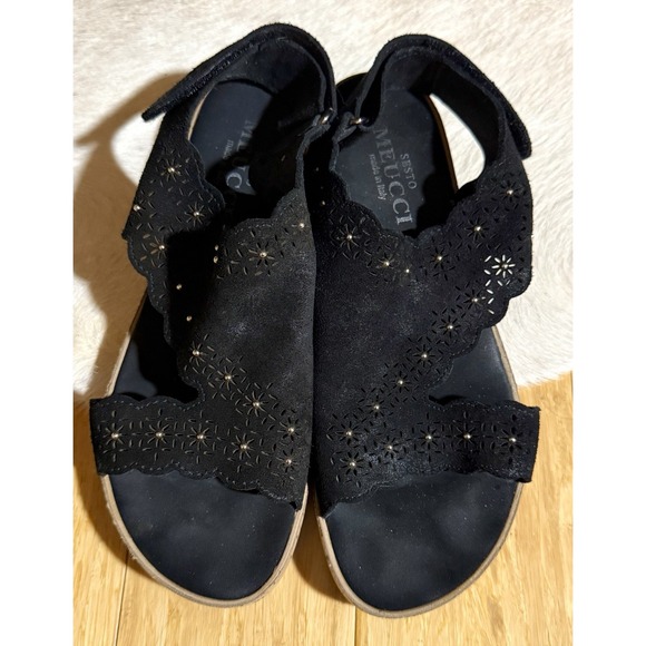Sesto Meucci Stela Laser-cut sandals suede black womens size 8 with silver‎ gems - Picture 3 of 7